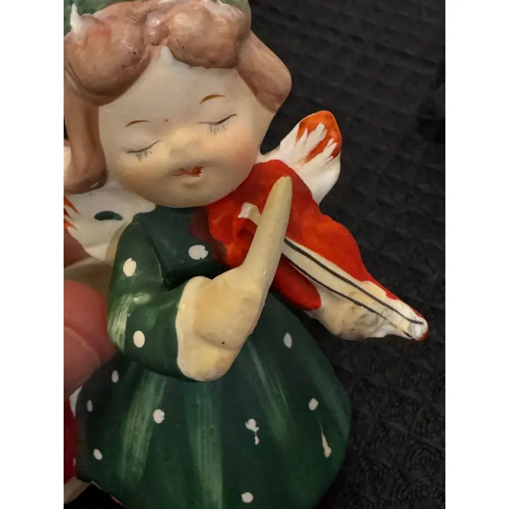 Vintage Commodore Japan Christmas Angel Candle Holder Figurine w/ instruments.